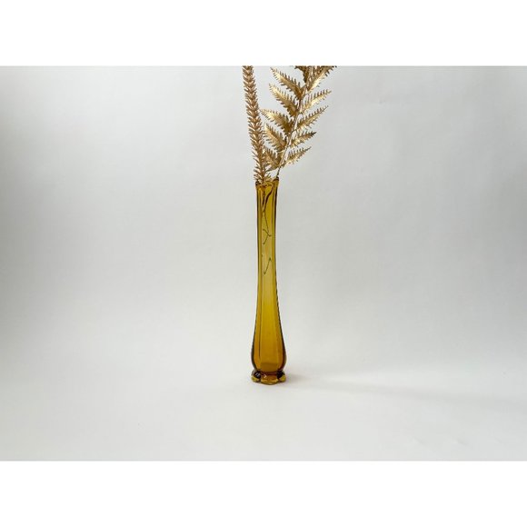 LE Smith MCM Vintage Amber Glass Swung vase - Picture 2 of 10